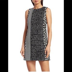 Alice & Olivia - Black & White Houndstooth, Plaid & Leopard Print Shift Dress